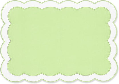 Hofdeco Premium Coastal Patio Indoor Outdoor Placemat Set of 4, 14"x19" Double-Layered, Waterproof Cloth Placemat for Kitchen or Dining Table. Green Embroidered Solid B