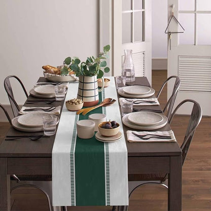 72 inches Long Green and White Table Runners, Modern Stripes Table Runner - Image 4