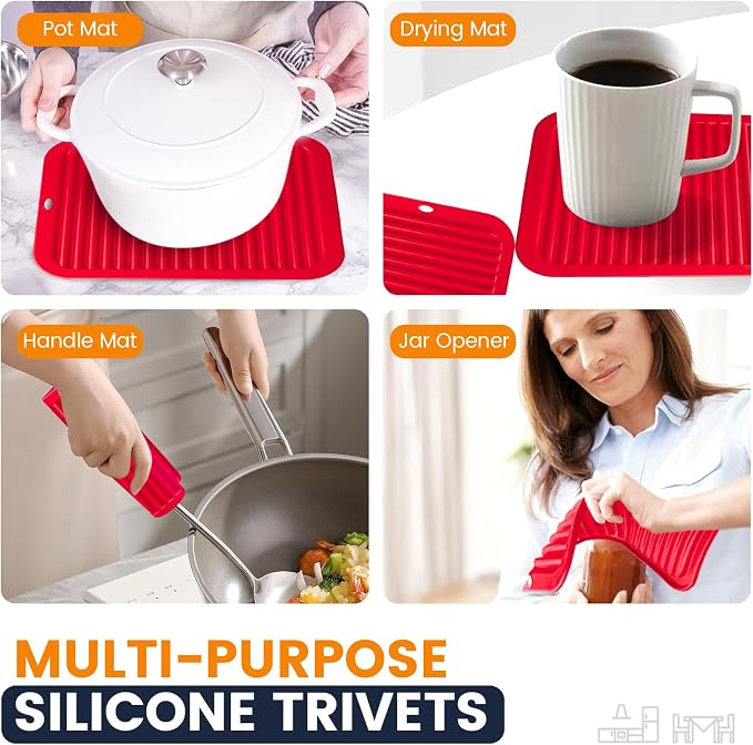 Silicone Trivet Mats 4 Heat Resistant Pot Holders Multipurpose Non-Slip Hot Pads - Image 3