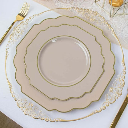 Taupe Hard Plastic Dessert Plates, 50 Pack 8" Disposable Round Baroque Plates - Image 9