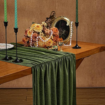 Olive Green Velvet Table Runner 29x120 Inch 10ft Long Soft Velvet Fabric | 10ft - Image 6