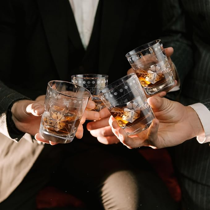 Joeyan Hand Blown Etched Drinking Glasses, Aesthetic Tumblers Glassware Set - Image 4