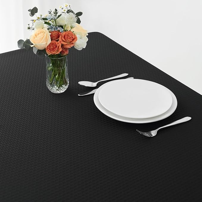 maxmill Weaved Texture Rectangle Tablecloth Water Resistant Wrinkle Free Spill-Proof, Soft Table Cloth for Dining Room Decoration, Banquet Parties Event Holiday Dinner, 60 x 84 Inch Black