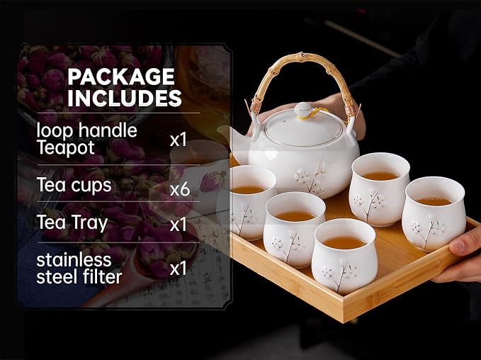 Japanese Tea Set, 6 Tea cups, 1 Tea Tray, Asian tea sets - Image 6