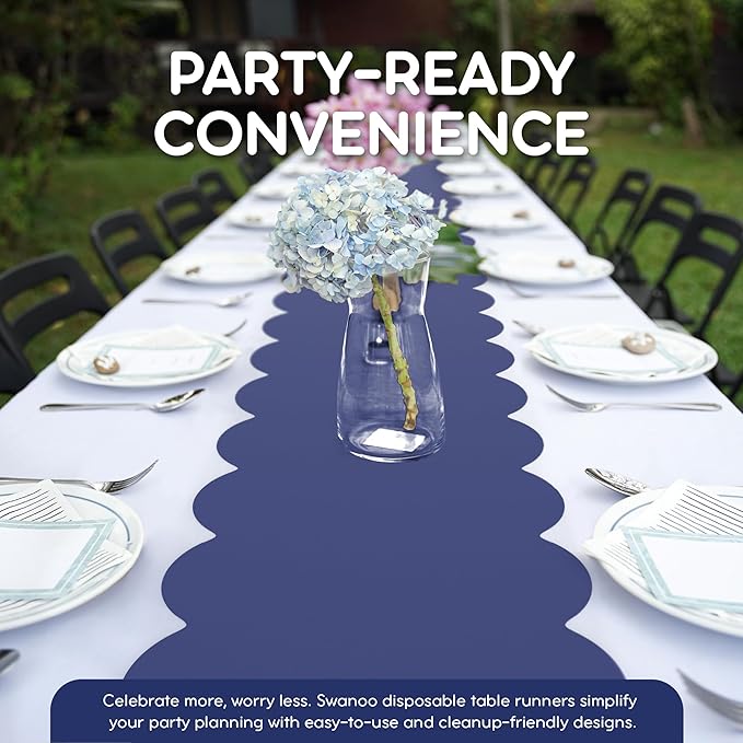Navy Blue Scallop Table Runner, Disposable Plastic, 5 Pack - Image 3