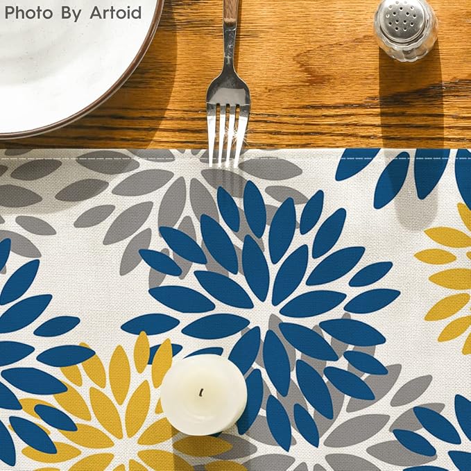 Artoid Mode Blue Dahlia Floral Pinnata Summer Table Runner, Spring Kitchen - Image 7