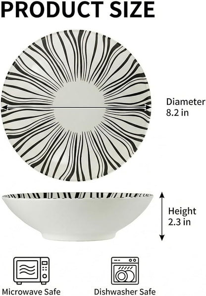 8 Inch Ceramic Bowl Set of 2, Classic Black and White Pasta Bowl, Salad Bowls - Image 3
