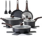 SENSARTE Pots and Pans Set Non stick, Non toxic Healthy Induction Cookware Sets, 14 Pcs Non Stick Kitchen Cooking Set with Frying Pans Set & Saucepan, PFOA PFOS APEO Free, Black