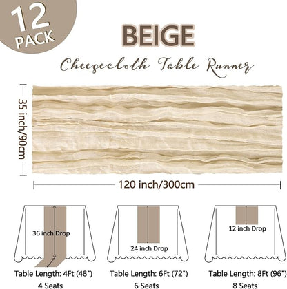 12 Pack Beige Cheesecloth Table Runner 10Ft Gauze Cheese Cloth Table Runner - Image 2