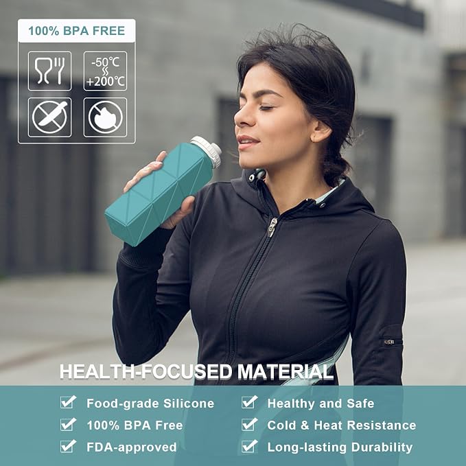 BEAUTAIL Collapsible Water Bottles 21oz/610mL, Silicone Travel Water Bottle | - Image 2