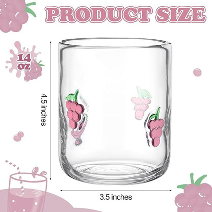Icon Juice Glasses, 14oz Stemless Wine Drinking Juice Glass Cup for Valentine Party Supplies Gift(2 Pcs,Grape)