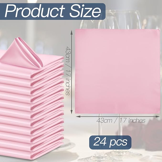 P Pothuiny 24 Pcs Pink Satin Napkins 17 x 17 Inch, Satin Cloth Napkins | Square - Image 2