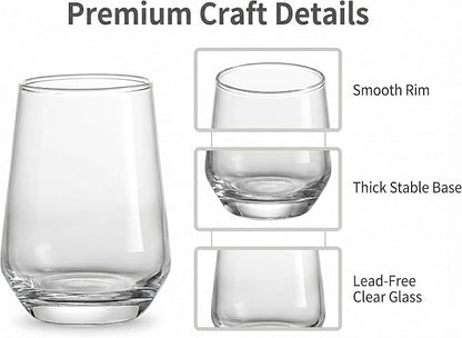 Lead-Free Clear Glass Cups Set 4-13oz., Thick Base Curved Drinking Cups - Image 7