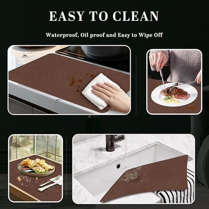 BLESWIN Faux Leather Placemats, Set of 6, 12×17 Inch -Double Side Texture Color Table Mats, Heat-Resistant, Waterproof and Oil-Resistant, Suitable for Dining Room, Kitchen, Party, Outdoor - Brown
