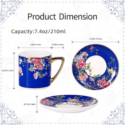 KAMMAK Tea Cup and Saucer, Ceramic Coffee Cups, 7.4 oz, Afternoon Tea and - Image 2