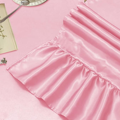 2 Pack Pink Satin Table Runner 12 x 108 Inch | Ruffle Design, Luxurious Dining - Image 4
