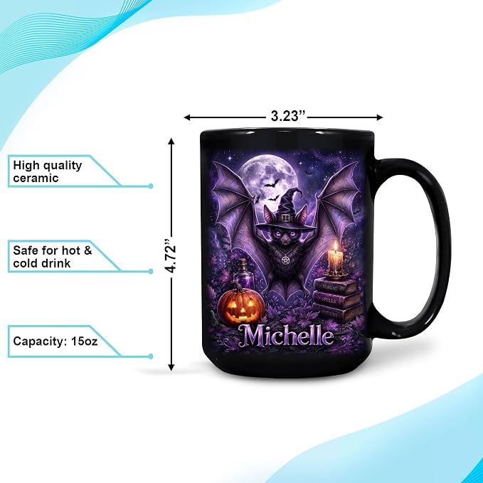 Hyturtle Personalized Halloween Bat Mug, Custom Name Gift - Image 4