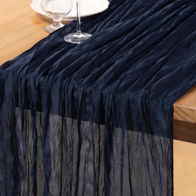 DeZerlor Navy Blue Cheesecloth Table Runner 1 Pack Christmas Runner | 120Inches by DeZerlor