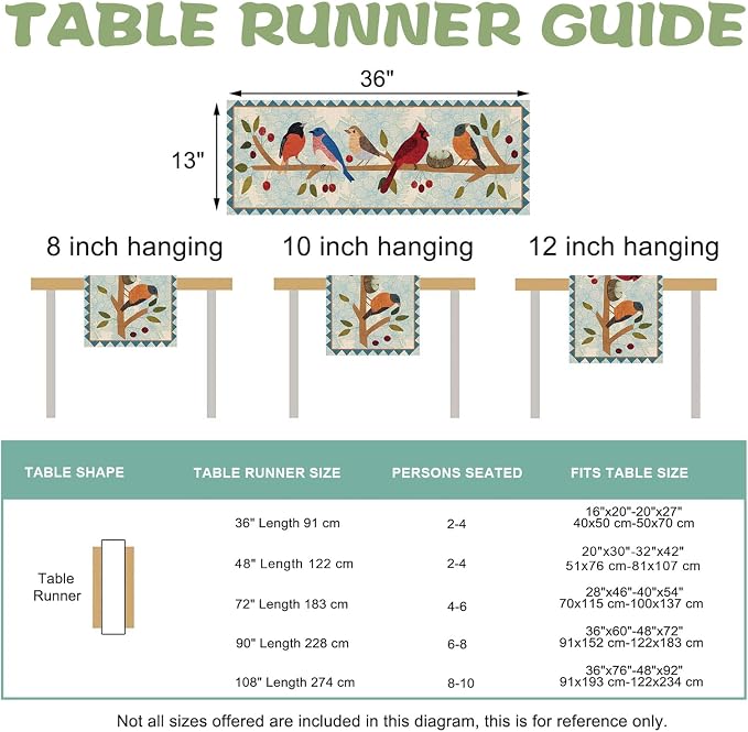 Seliem Spring Summer Birds Blue Table Runner, Cardinal Chickadee Bluebird | - Image 2
