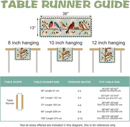 Seliem Spring Summer Birds Blue Table Runner, Cardinal Chickadee Bluebird | - Image 2