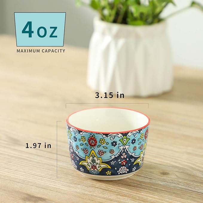 4 oz Ramekins Oven Safe Set of 6, Ceramic Sauce Cups, Bohemian | Ideal - Image 2