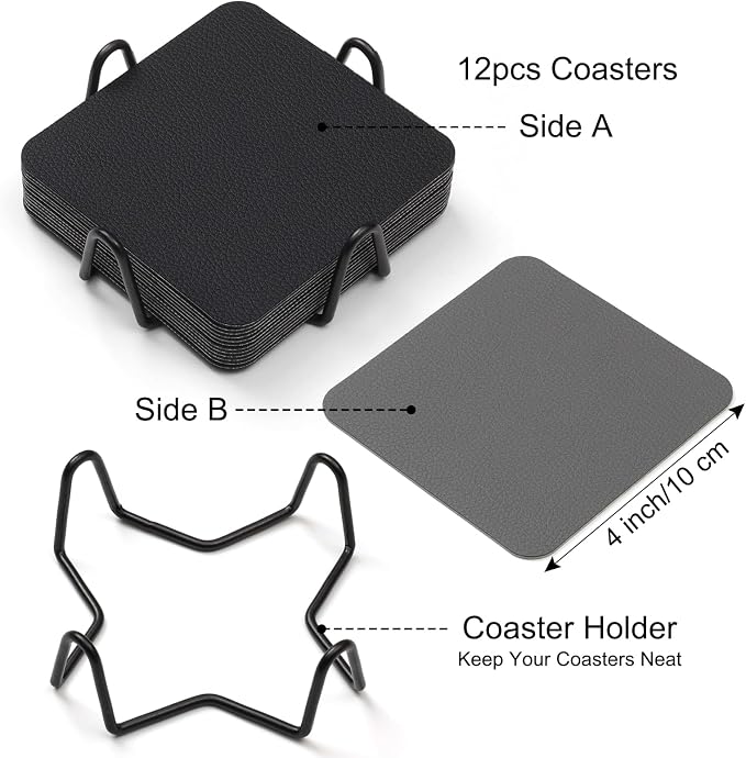 Myir JUN Coasters Glass Coasters Set of 12 4 inch Double Sided Faux Leather - Image 5