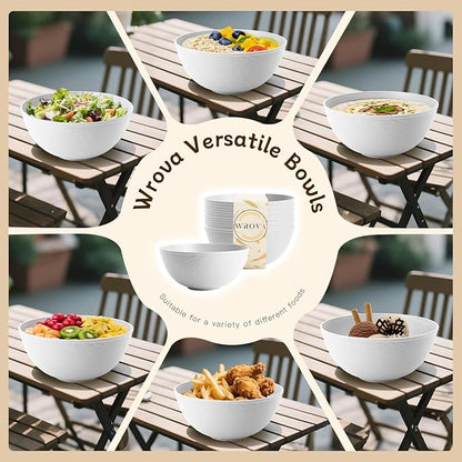 Wrova White Wheat Straw Bowls for Cereal and Salad,Alternative Plastic Bowls Set of 6,40oz Unbreakable Soup Bowls suitable for Kitchen,Party,Camping and R.V.