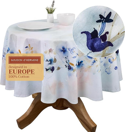 Maison d' Hermine Table Cloth Round Table 100% Cotton 63 Round Inches Tablecloth Reusable Decorative for Dining Room Farmhouse Home Valentines Day Decorations Spring Summer - Lazy Summer Days