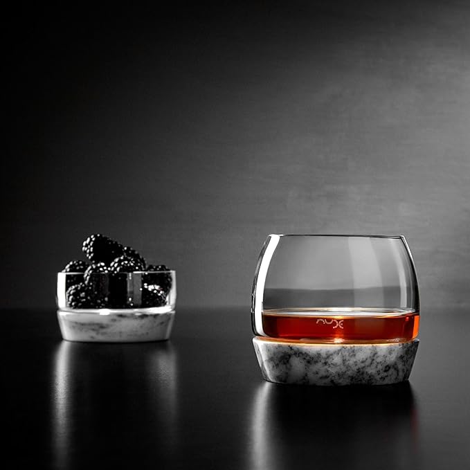 NUDE Whiskey Tumbler with Marble Base – 10.25 oz Lead-Free Crystal Whisky Rocks Glass, Handmade, Temperature-Retaining Marble Base, No Ice Needed – Luxury Bar Glass for Bourbon, Scotch & Cocktails