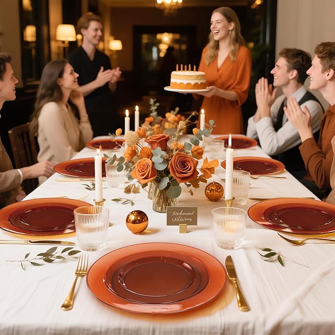 I00000 102 Pcs Clear Brown Plastic Plates - Elegant Disposable Plastic Party Plates Include 51 Dinner Plate 10’’ and 51 Dessert Plate 7’’ Perfect for Birthday, Party & Wedding