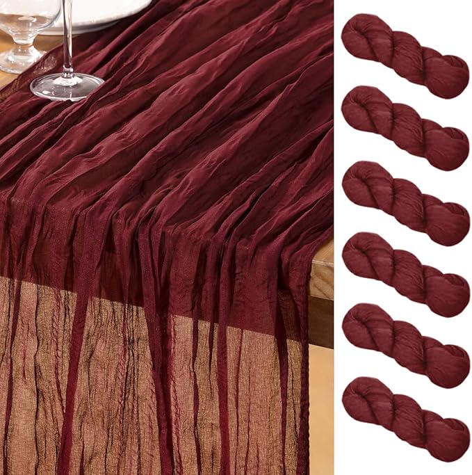 DeZerlor Burgundy Cheesecloth Table Runners 6 Pack Christmas Runners | by DeZerlor