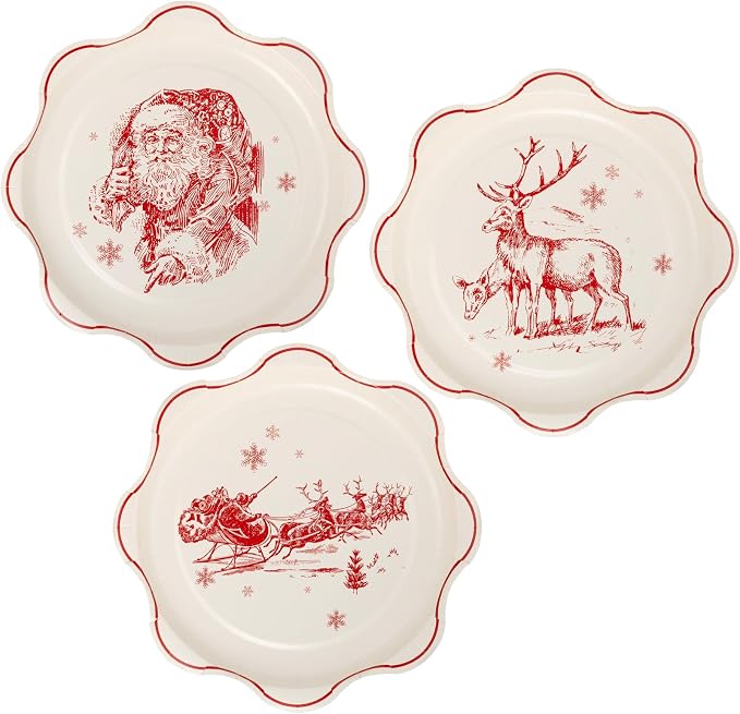My Mind's Eye Red Vintage Line Art Paper Plates – 8″×8″, 9 Count Holiday by MyMindsEye