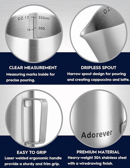 Adorever Milk Frothing Pitcher, 12oz Stainless Steel Milk Frother Cup Steaming - Image 8