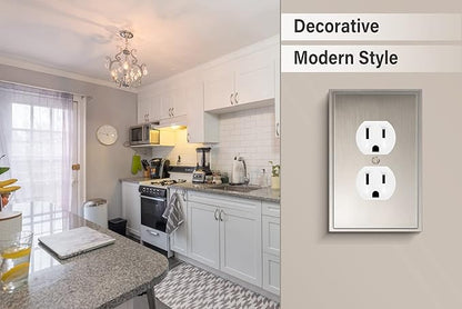 Henne Bery Soft Modern Decorative Wall Plate Switch Plate Outlet Cover (Single Duplex 3PK, Satin Nickel)