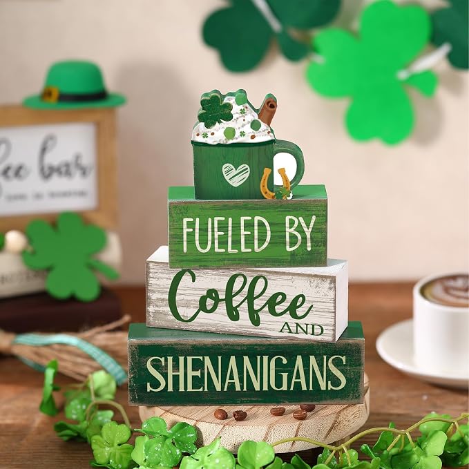 Moucuny 4 Pcs St Patricks Day Table Decoration Wooden Green Ice Cream Cup St. - Image 4