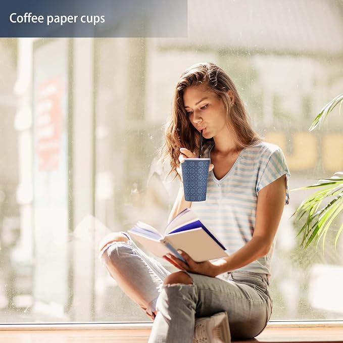 Clawsoff 1000 Pack Paper Cups 12 oz Bulk Disposable Coffee Cups Navy Floral | - Image 7