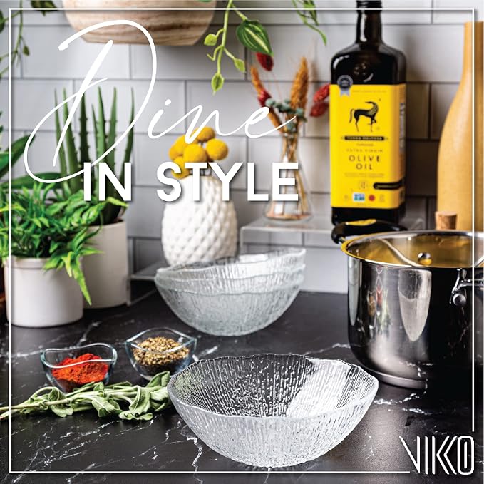 Vikko Soup Bowls, 6.5 Inch Salad Bowls, Glass Soup Bowls, Elegant Textured - Image 3