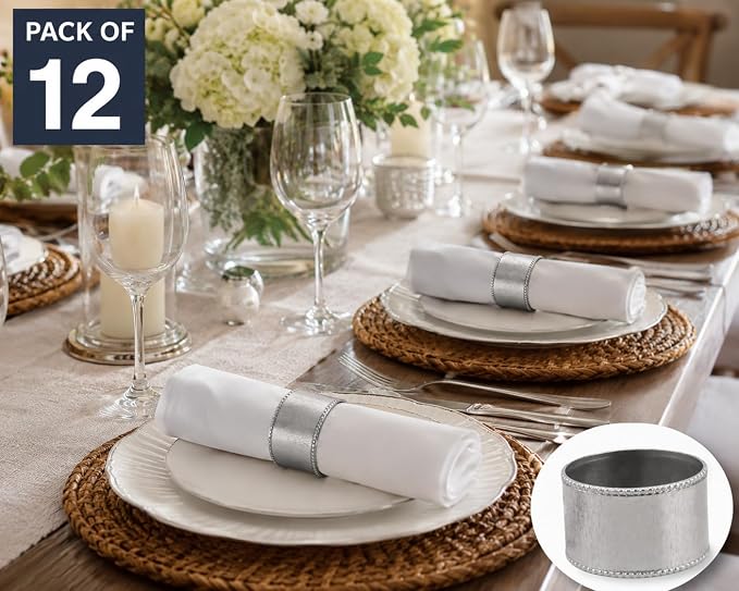 ALPHA Living HOME Silver Napkin Rings Set of 12 Premium, 100% Metal - Image 8