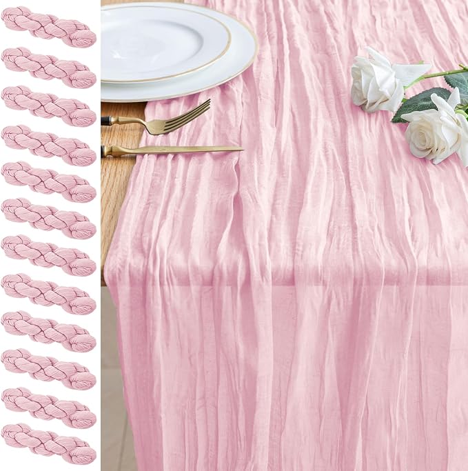 Cheesecloth Table Runner 10FT 12Pcs Blushing Pink Boho Gauze Runners | Cheese by Xiomot
