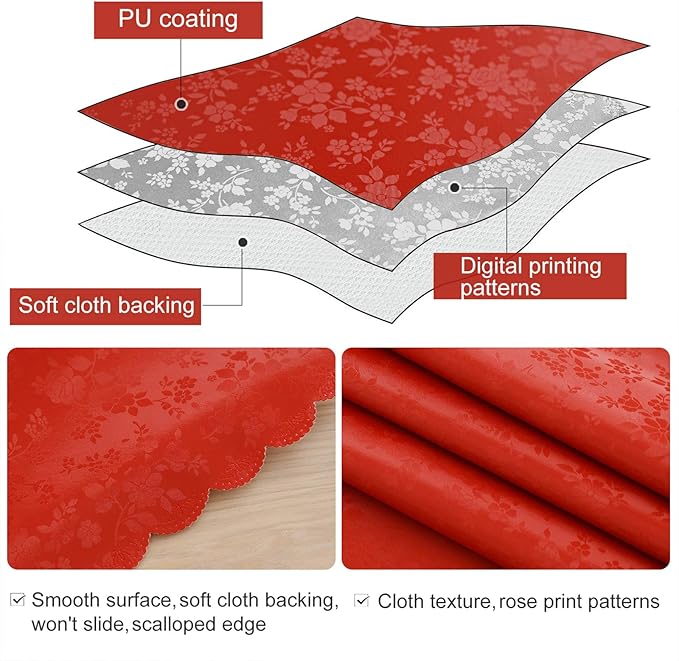 smiry Waterproof Vinyl Tablecloth, Rectangle Heavy Duty Table Cloth, Wipeable Table Cover for Kitchen and Dining Room (Red, 60X102 Inch)
