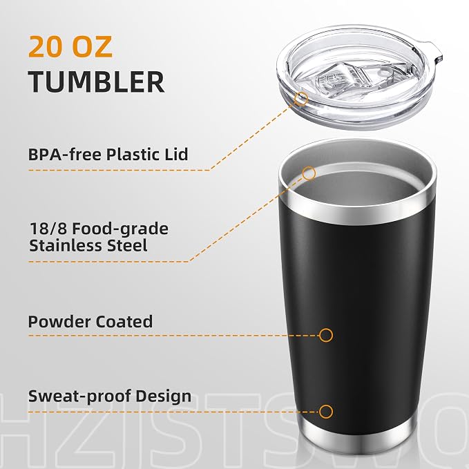 20oz Tumbler Bulk with Lid Stainless Steel Tumblers, 6 Pack | Leak Proof Lid - Image 3