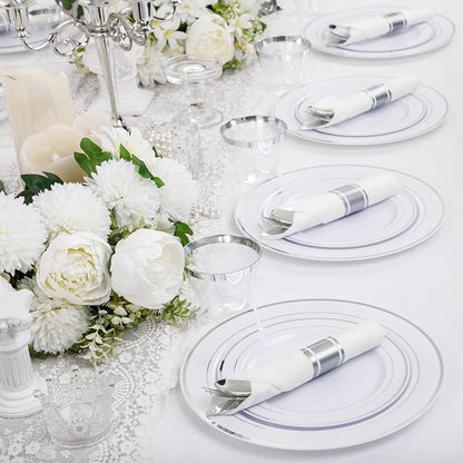 WELLIFE 210 Piece Silver Plastic Dinnerware Set - Image 6