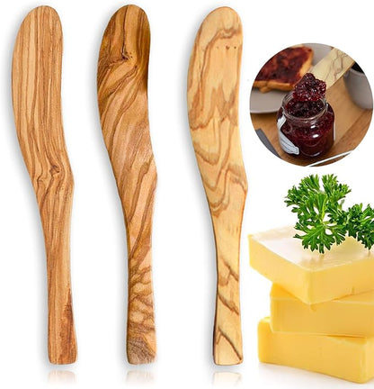 Olive Wood Butter Spreader, 6.8 Inch Handmade Butter Knife Set of 3 | Olive by FHUMMYBT
