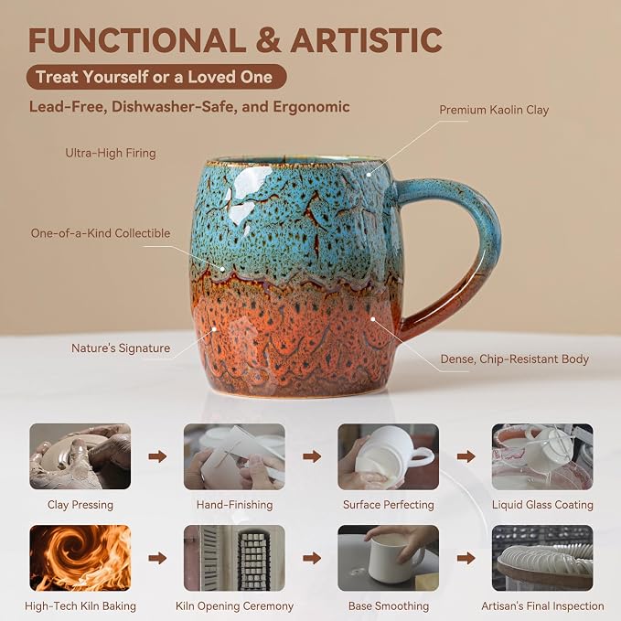 Handmade 22oz Ceramic Coffee Mug, Ergonomic Large Handle, Ideal Gift - Image 7