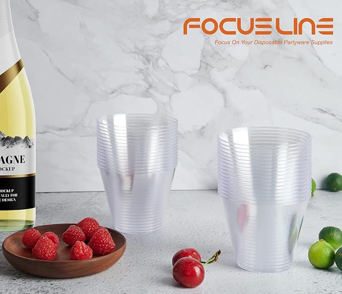 FOCUSLINE 200 Count 9 oz Clear Plastic Cups | Disposable Heavy Duty Hard - Image 3