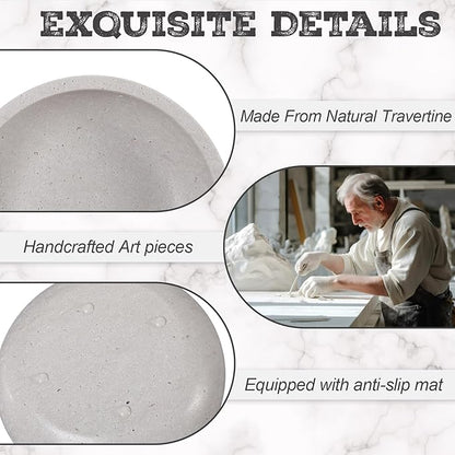LemonRoad Travertine Decorative Bowl 7.8"x 2" Marble Round Stone Bowl for Entryway Key, Fruit, Kitchen Counter, Dining Table Centerpiece, Office Decor (Grey)