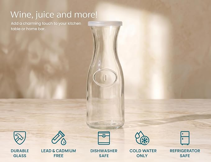 Kook Mini Glass Carafes with Lids, Small Beverage Pitchers - Image 6
