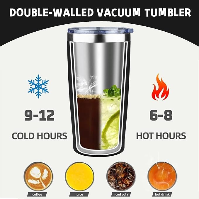 20 oz Tumbler with Lids and Straws, Stainless Steel Insulated Coffee Tumbler - Image 3