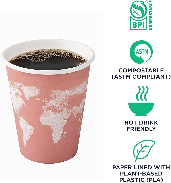 ECO PRODUCTS Compostable Disposable World Art 10oz Coffee Cups, Renewable Hot - Image 4