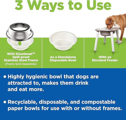 Kinn Kleanbowl Pet Bowl Stainless Steel Frame with Compostable Refills, 32 oz (Pack of 2) – Spill-Proof Stable Disposable Pet Bowls for Easy Cleaning and Healthy Pets, No Plastic